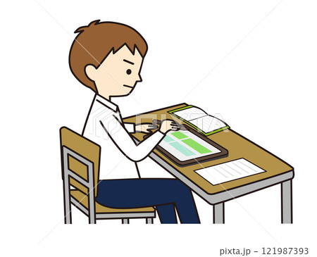 タブレットを使って学習する男子学生 121987393