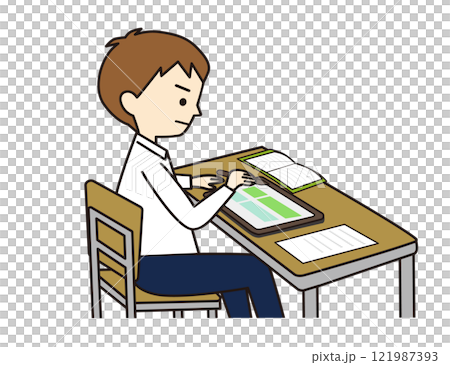 タブレットを使って学習する男子学生 121987393
