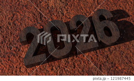 The Rusty 2026 on metal plate for Background concept 3d rendering. The Rusty 2026 on metal plate for Background concept 3d rendering. 121987445