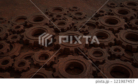 The Rusty Gear for engine or Background concept 3d rendering. 121987457