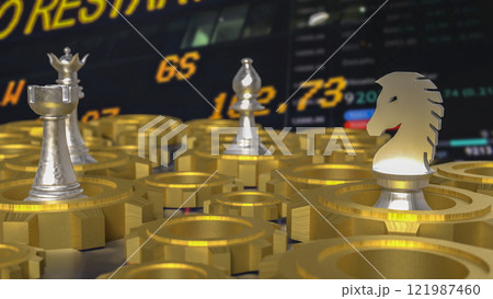 The Chess and gold gear for Business concept 3d rendering. 121987460
