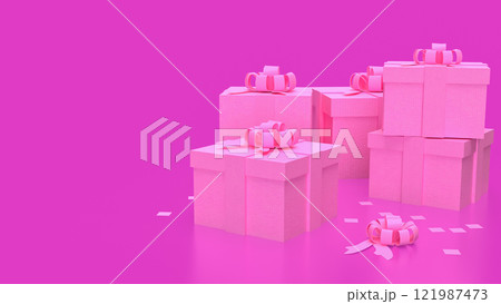 Gift box on  Pink Background  for celebration or valentines concept 3d rendering. 121987473