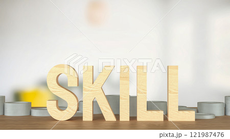 The Skill text and coins for training or learn concept 3d rendering. 121987476