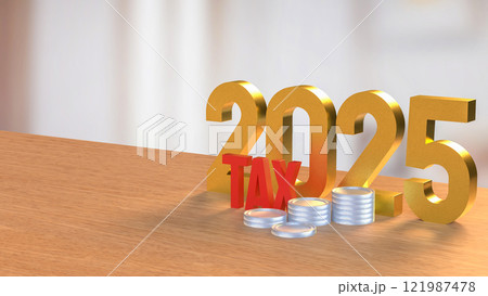 The Number and coins for Tax 2025 concept 3d Rendering. 121987478
