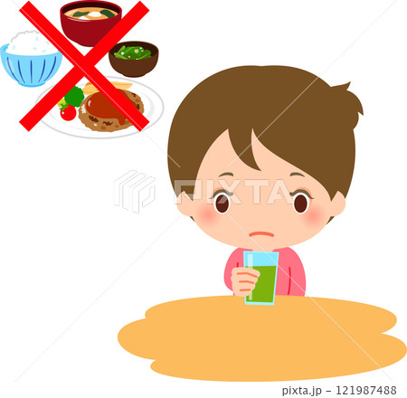 食事を抜いて野菜ジュースを飲む女性 121987488