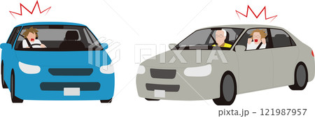 高齢者が運転する自動車と衝突の危険のイラスト 121987957