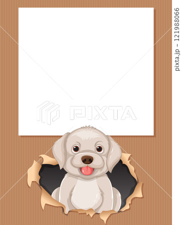 Cute Dog Peeking Through Paper Frame Cute Dog Peeking Through Paper Frame 121988066