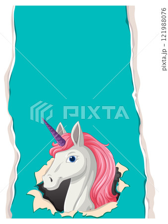 Unicorn Emerging from Torn Paper 121988076