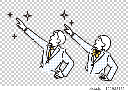 Simple illustration: Male and female students pointing to the future Simple illustration: Male and female students pointing to the future 121988183