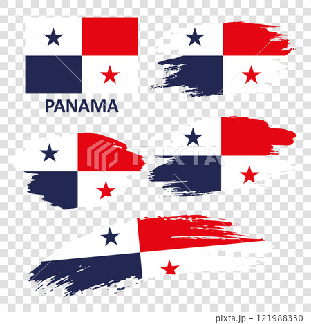 Set of Panama flags hand drawn with a brush 121988330
