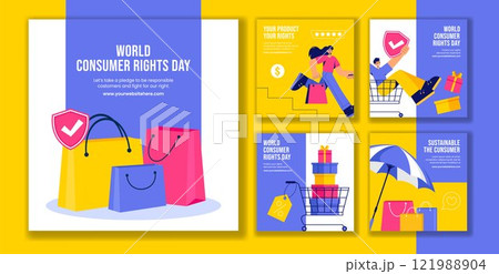 Consumer Rights Day Social Media Post Template with Flat Cartoon Background Illustration 121988904