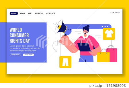 Creative Social Media Landing Page for Consumer Rights Day in Cartoon Style 121988908