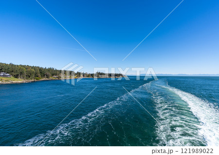 Ferry sailing on the ocean, Southern Gulf Islands, Strait of Georgia. Ferry sailing on the ocean, Southern Gulf Islands, Strait of Georgia. 121989022