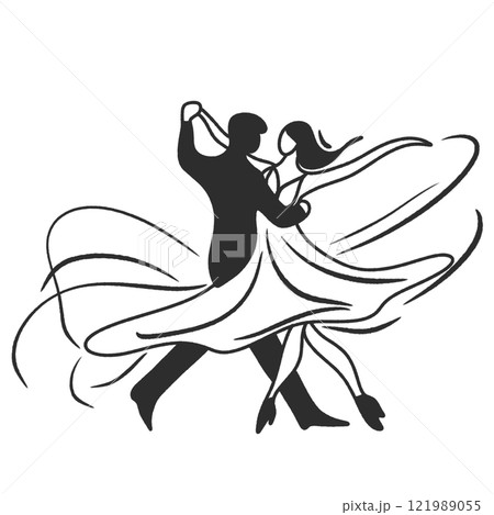 Dancing couple Valentines day Hand drawn doodle line art illustration love elements greeting card decoration  121989055