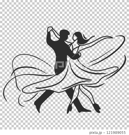 Dancing couple Valentines day Hand drawn doodle line art illustration love elements greeting card decoration  121989055