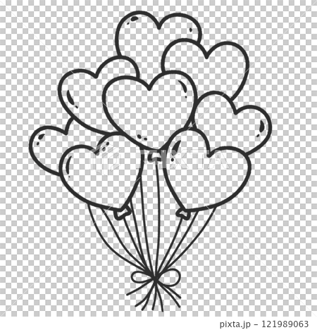 heart shaped balloons bouquet Valentines day Hand drawn doodle line art illustration love elements greeting card decoration  121989063