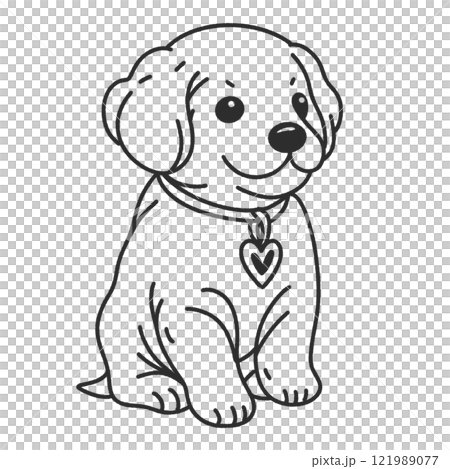 a cute dog with heart collar Valentines day Hand drawn doodle line art illustration love elements greeting card decoration  121989077