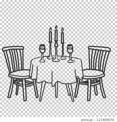 Dinner table romantic Valentines day Hand drawn doodle line art illustration love elements greeting card decoration Dinner table romantic Valentines day Hand drawn doodle line art illustration love elements greeting card decoration 121989078