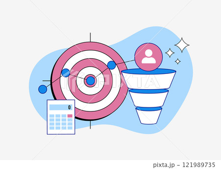 Conversion funnel with target audience analysis, customer journey tracking, sales optimization and lead generation. Digital marketing strategy with focus on conversions and business growth Conversion funnel with target audience analysis, customer journey tracking, sales optimization and lead generation. Digital marketing strategy with focus on conversions and business growth 121989735