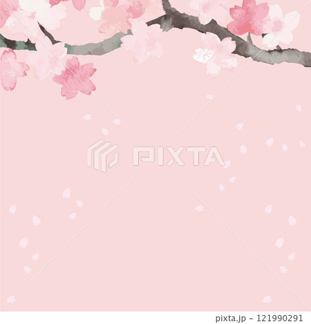 春　フレーム　桜　さくら　サクラ　お花見　水彩　背景　テンプレート　デザイン　イラスト素材 121990291