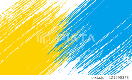 筆　ブラシ　ストローク　背景　掠れ　ハーフトーン　黄色　水色　半分 121990378