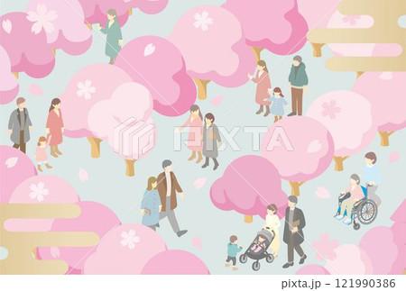 アイソメトリック 人物 家族 子供 ファミリー キッズ 春 お花見 さくら 桜 イラスト素材 アイソメトリック 人物 家族 子供 ファミリー キッズ 春 お花見 さくら 桜 イラスト素材 121990386