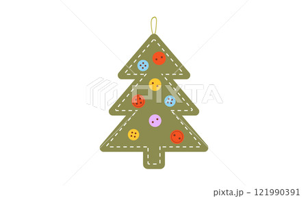 Fabric Christmas Tree. Homemade rustic decor. Zero waste concept. Alternative holiday decoration. Vector illustration in flat cartoon style Fabric Christmas Tree. Homemade rustic decor. Zero waste concept. Alternative holiday decoration. Vector illustration in flat cartoon style 121990391