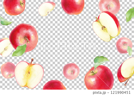 Watercolor illustration of red apple.Decorative frame. Watercolor illustration of red apple.Decorative frame. 121990451