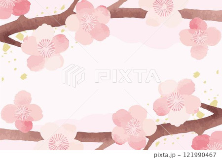 春　フレーム　桜　さくら　サクラ　花　水彩　和風　背景　デザイン　テンプレート　イラスト素材 121990467