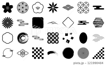 和風 アイコン あしらい シンプル 黒 セット	 121990484