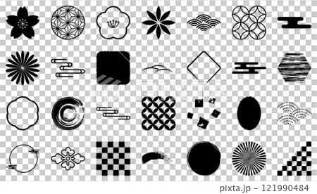 和風 アイコン あしらい シンプル 黒 セット	 121990484