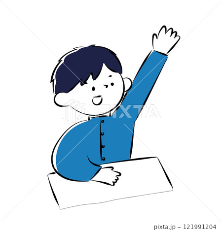 学ランを着た男子学生が笑顔で挙手をするシンプルな手描きイラスト 学ランを着た男子学生が笑顔で挙手をするシンプルな手描きイラスト 121991204