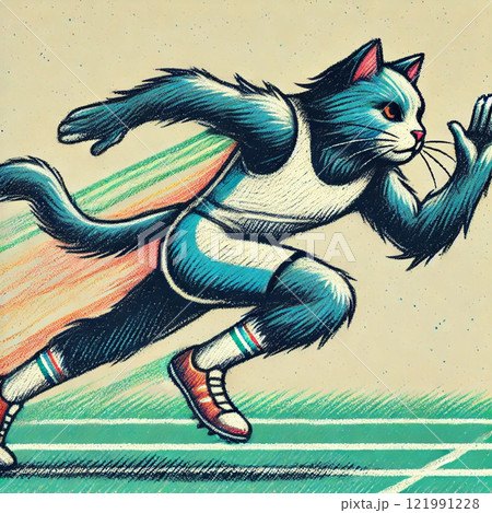 陸上選手猫　スポーツにゃんこの熱血アスリートシリーズ003　Generative AI 121991228