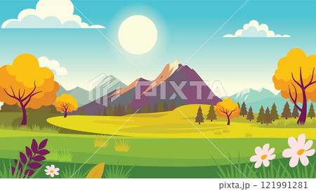 Rocky Mountain Nature Landscape with Trees and Plant in Summer Spring Season 121991281