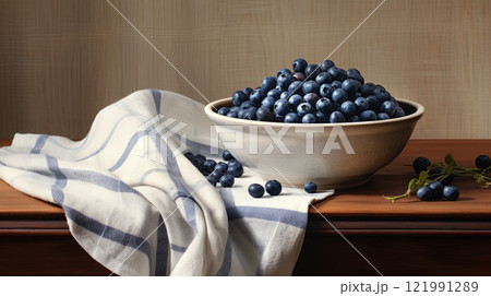Bilberries in bowl. Generative AI 121991289