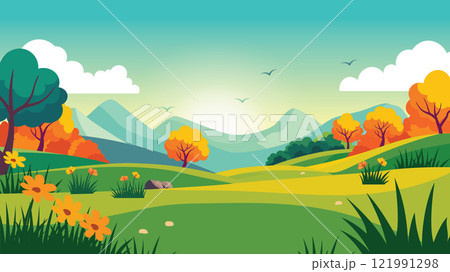 Mountain Adventure Nature Scenery Landscape with Trees in Forest and Sunlight in the Morning Mountain Adventure Nature Scenery Landscape with Trees in Forest and Sunlight in the Morning 121991298