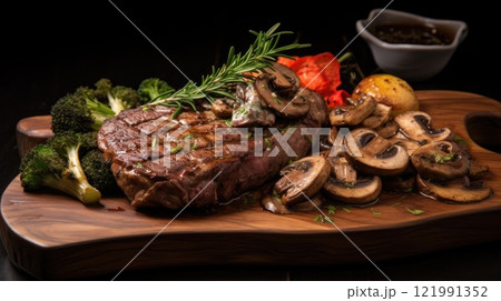 Beef with fried mushrooms. Generative AI 121991352