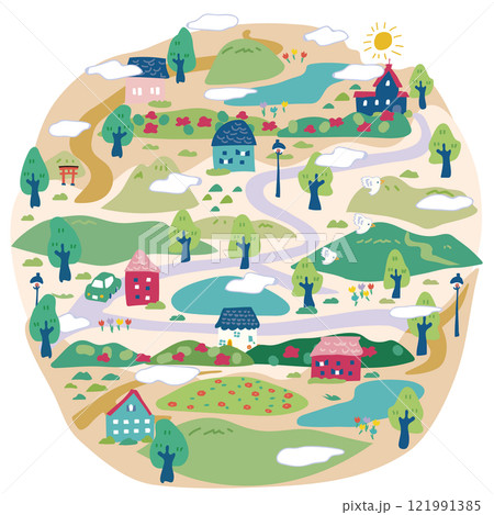 丸い自然あふれる街並み 121991385