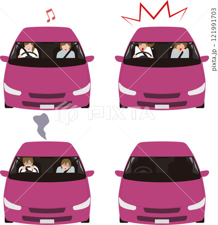 乗用車を運転する人.驚く運転手と助手席の女性.呆然とするイラスト 121991703
