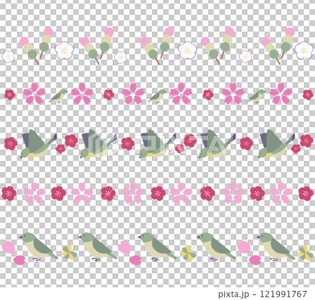 鶯と梅と桜のライン飾り 春の背景素材 121991767