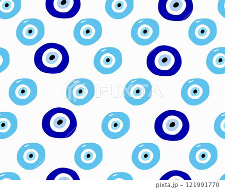 Evil eye seamless pattern. Blue colored textured vector background. Amulet Evil eye seamless pattern. Blue colored textured vector background. Amulet 121991770