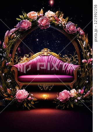花とソファのある背景 121992156