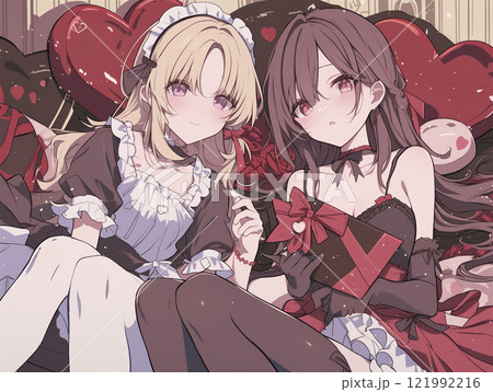 バレンタインデーに手作りチョコを渡す女性のイラストのイラスト バレンタインデーに手作りチョコを渡す女性のイラストのイラスト