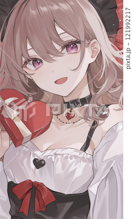 バレンタインデーに手作りチョコを渡す女性のイラスト 121992217