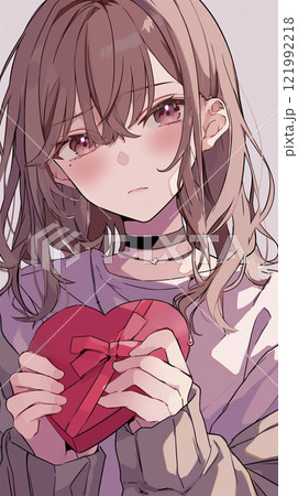 バレンタインデーに手作りチョコを渡す女性のイラスト 121992218