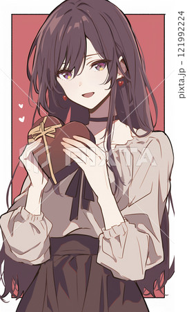 バレンタインデーに手作りチョコを渡す女性のイラスト 121992224