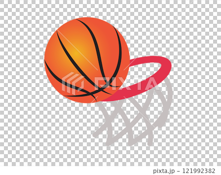 Gradient orange basketbal game ball icon with red ring and net 121992382