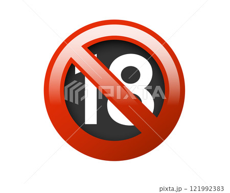 Red circle restricted icon with number eighteen and red stroke 121992383