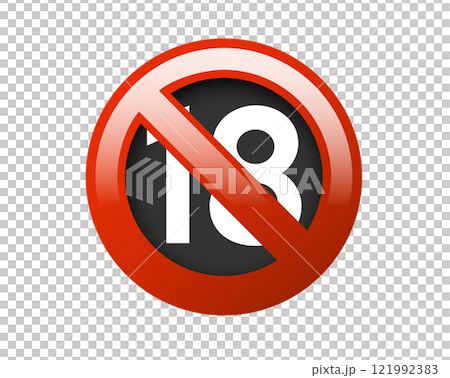 Red circle restricted icon with number eighteen and red stroke 121992383