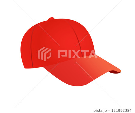 Classic red baseball sporty billed cap icon 121992384